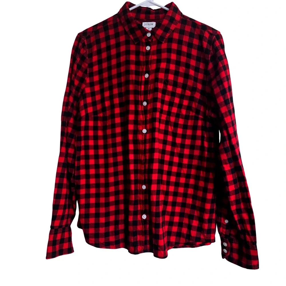 J Crew Red Black Buffalo Plaid Flannel Button Down‎ Shirt Womens M